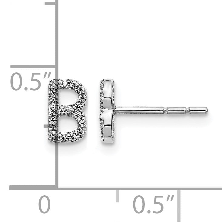 14k White Gold Diamond Initial B Post Earrings