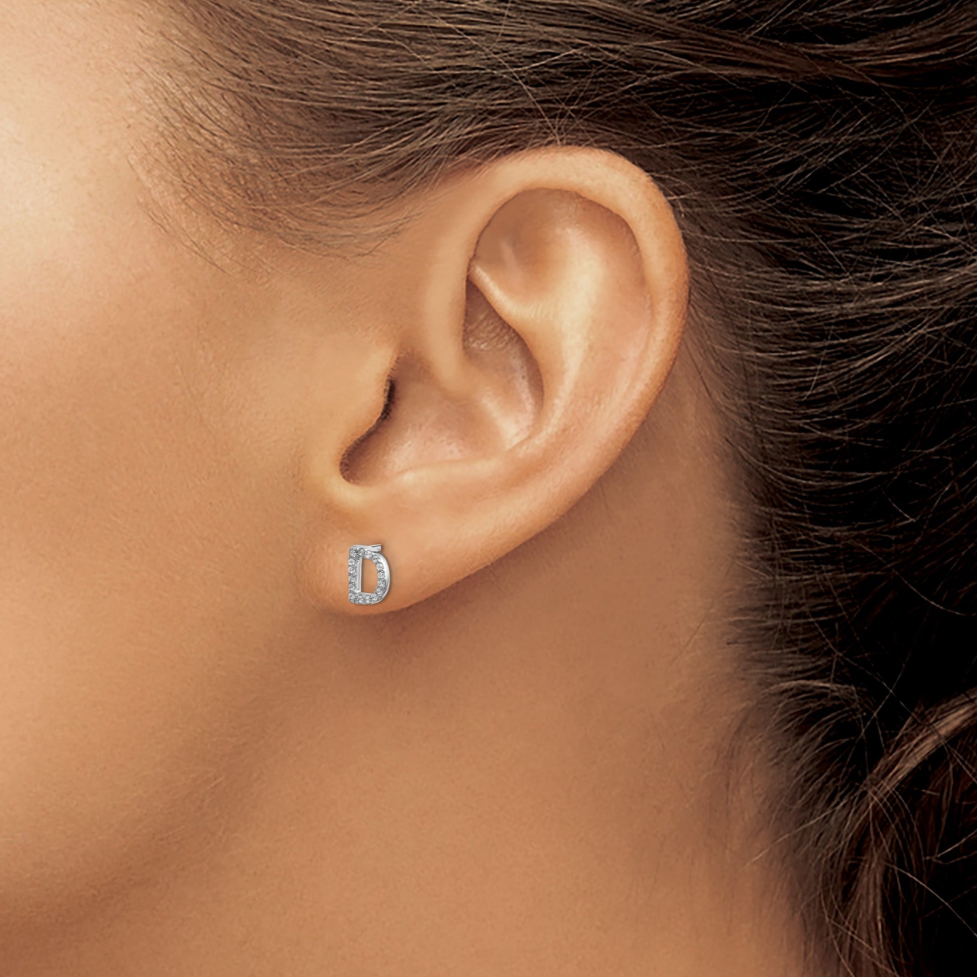 14k White Gold Diamond Initial D Post Earrings