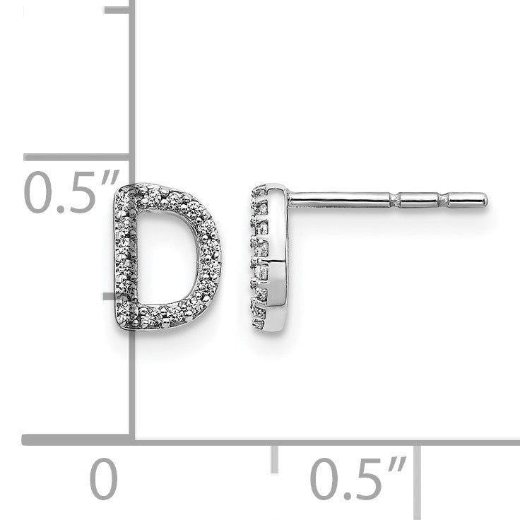 14k White Gold Diamond Initial D Post Earrings