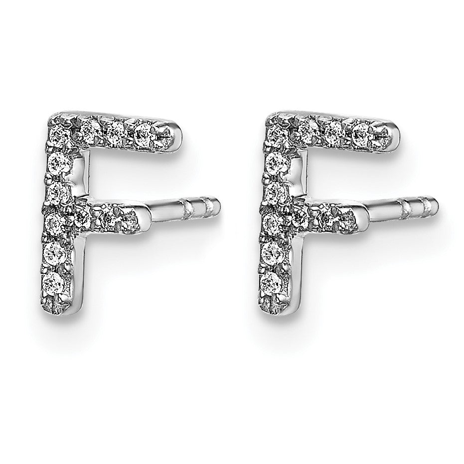 14k White Gold Diamond Initial F Post Earrings