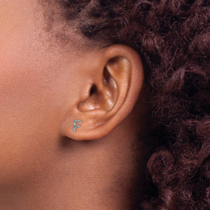 14k White Gold Diamond Initial F Post Earrings