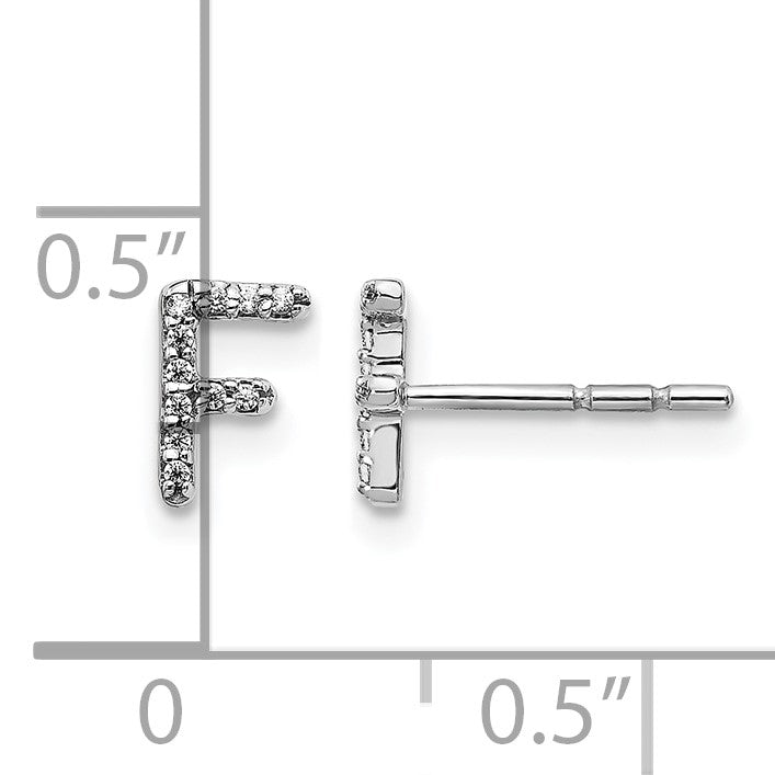 14k White Gold Diamond Initial F Post Earrings