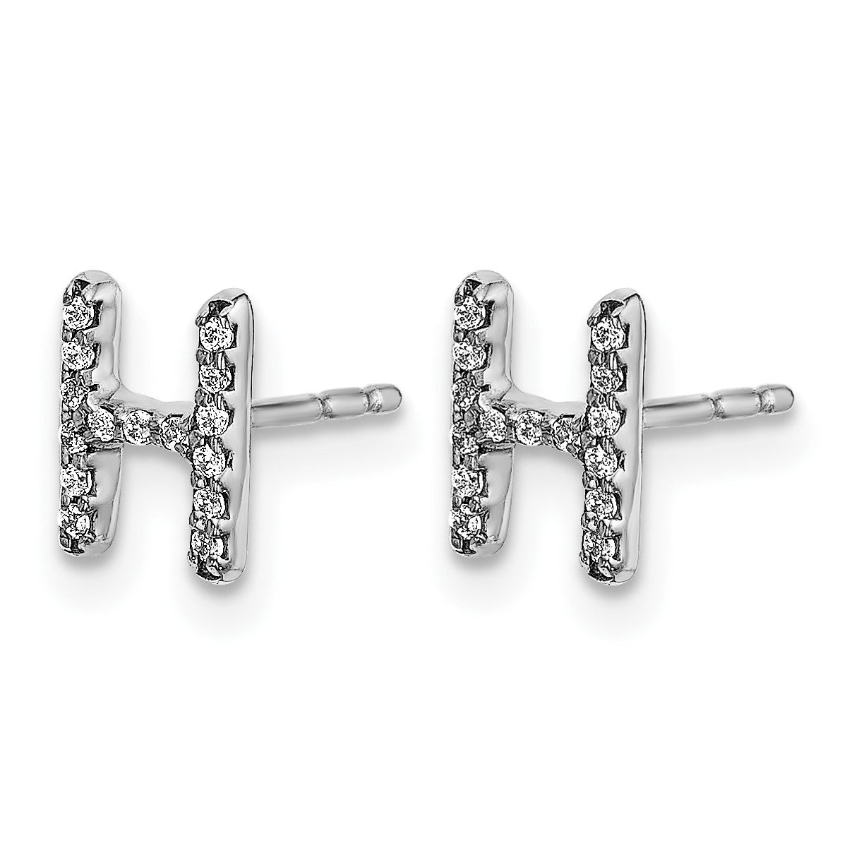 14k White Gold Diamond Initial H Post Earrings