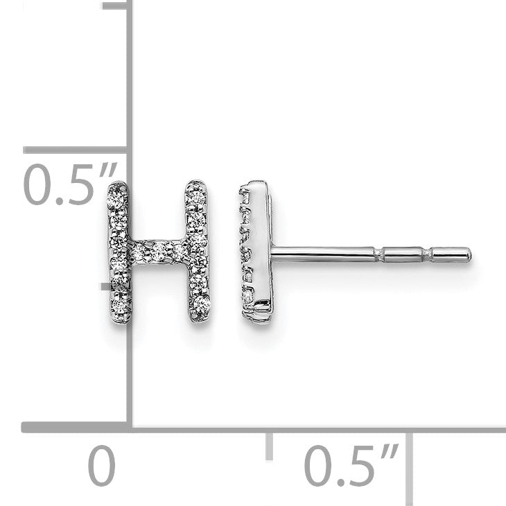 14k White Gold Diamond Initial H Post Earrings