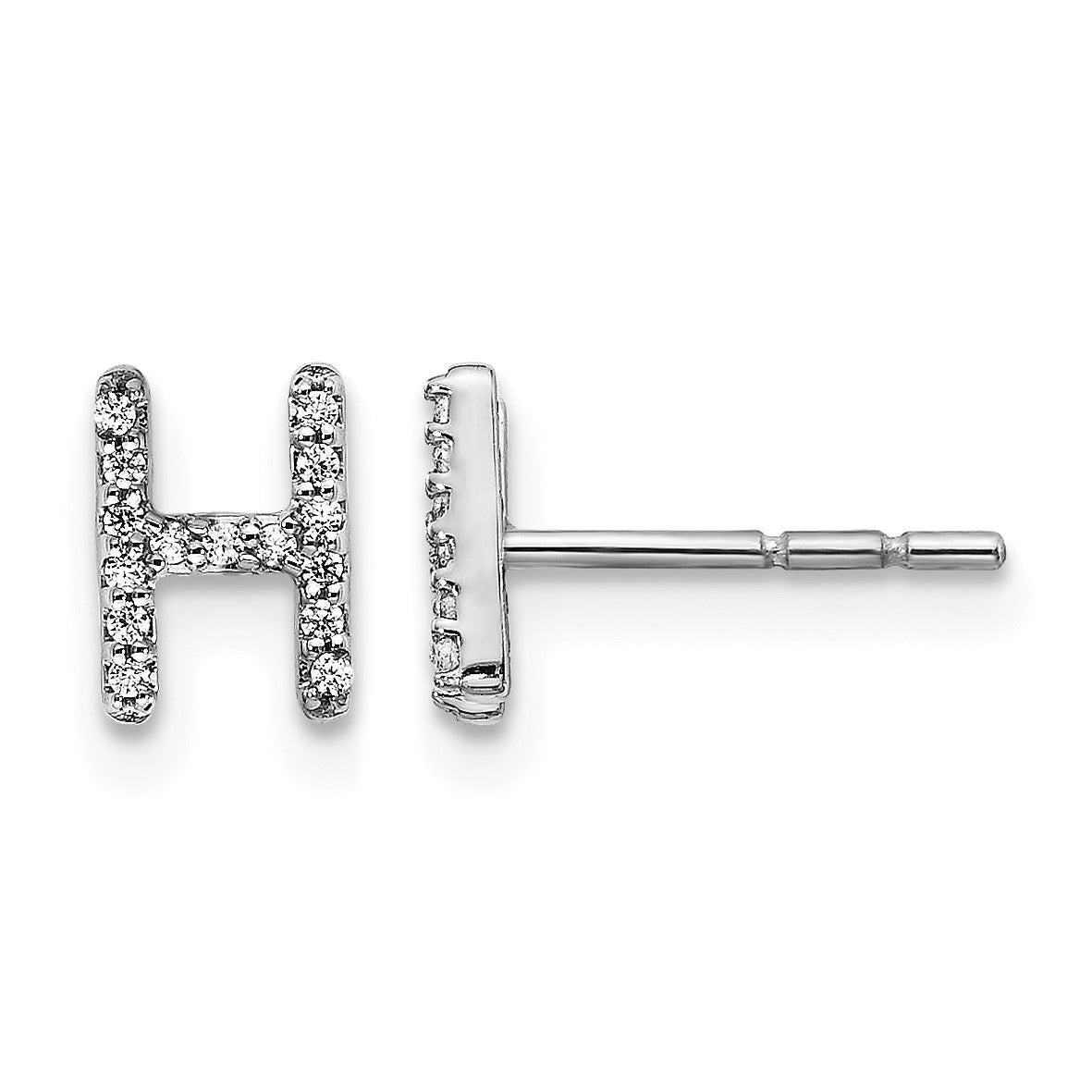 14k White Gold Diamond Initial H Post Earrings