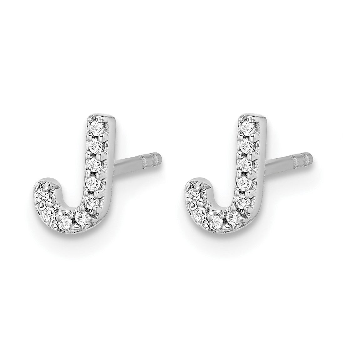 14k White Gold Diamond Initial J Post Earrings