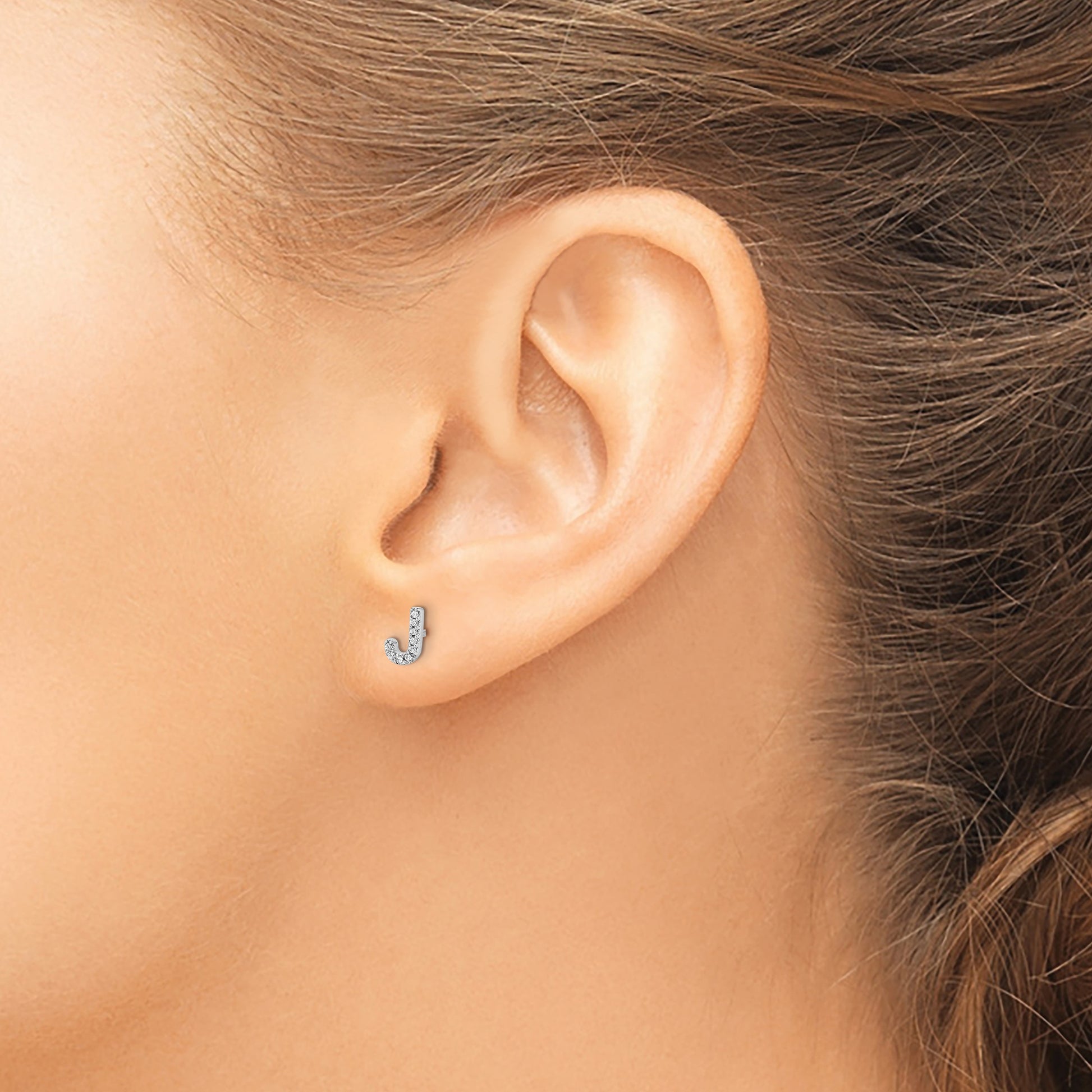 14k White Gold Diamond Initial J Post Earrings