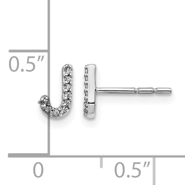 14k White Gold Diamond Initial J Post Earrings