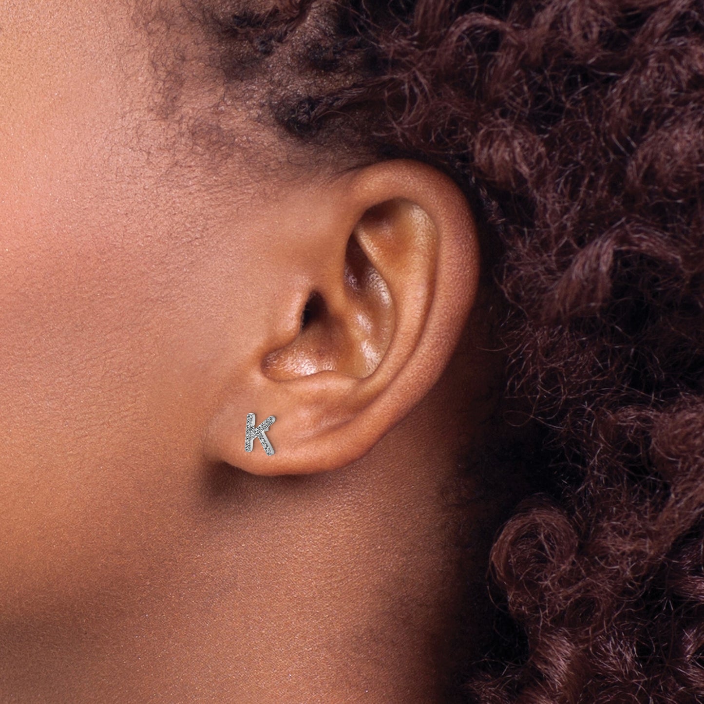 14k White Gold Diamond Initial K Post Earrings