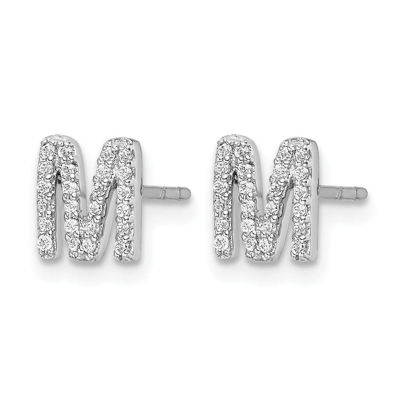14k White Gold Diamond Initial M Post Earrings