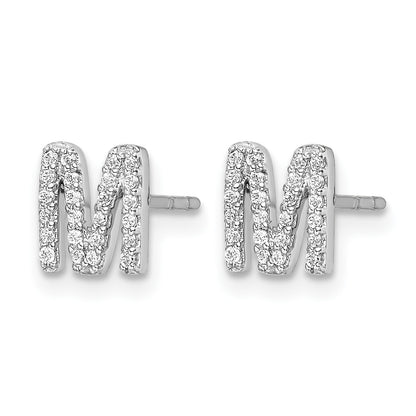 14k White Gold Diamond Initial M Post Earrings