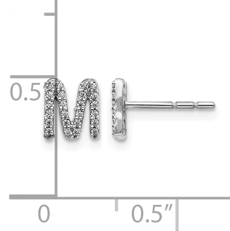 14k White Gold Diamond Initial M Post Earrings