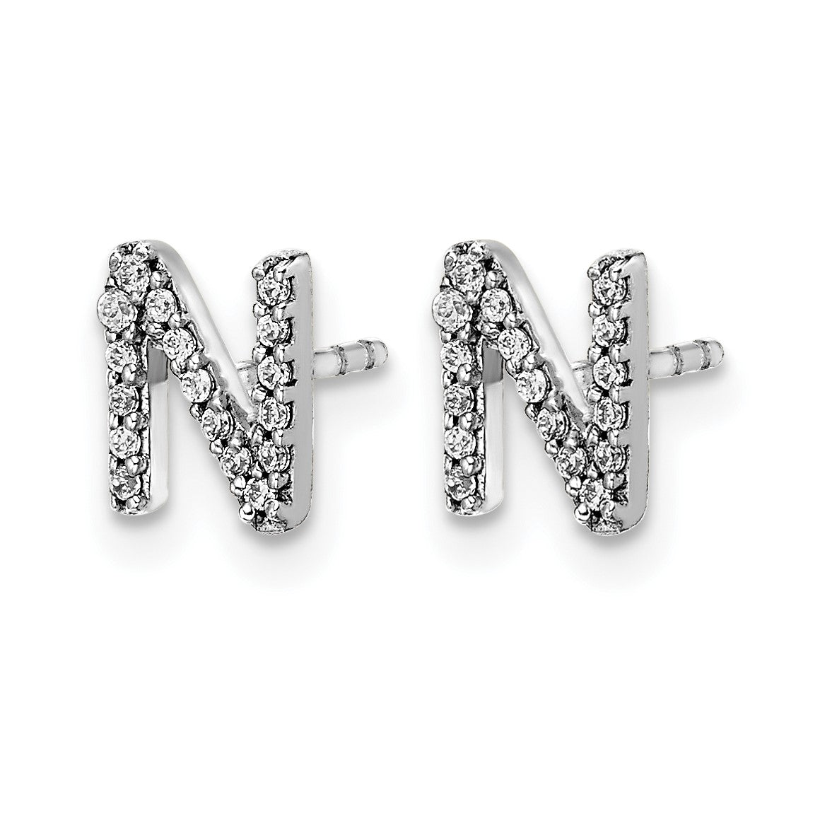 14k White Gold Diamond Initial N Post Earrings