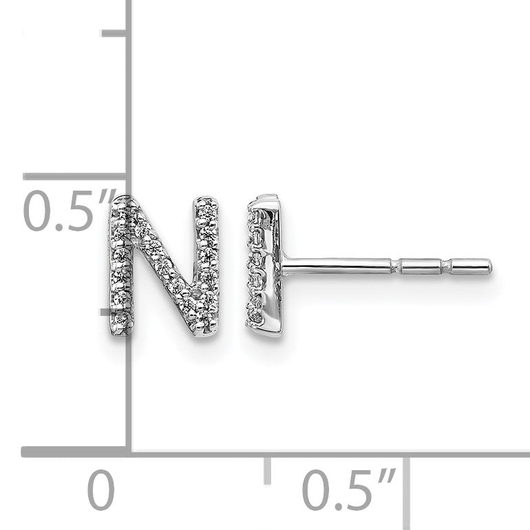 14k White Gold Diamond Initial N Post Earrings