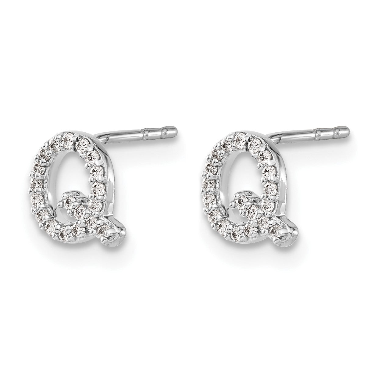 14k White Gold Diamond Initial Q Post Earrings
