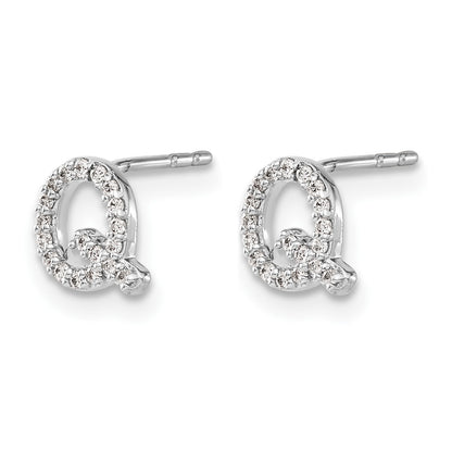 14k White Gold Diamond Initial Q Post Earrings