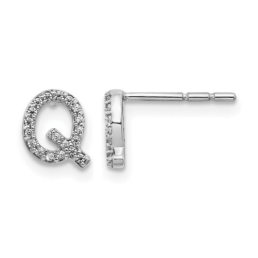 14k White Gold Diamond Initial Q Post Earrings