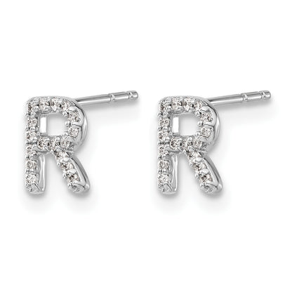 14k White Gold Diamond Initial R Post Earrings