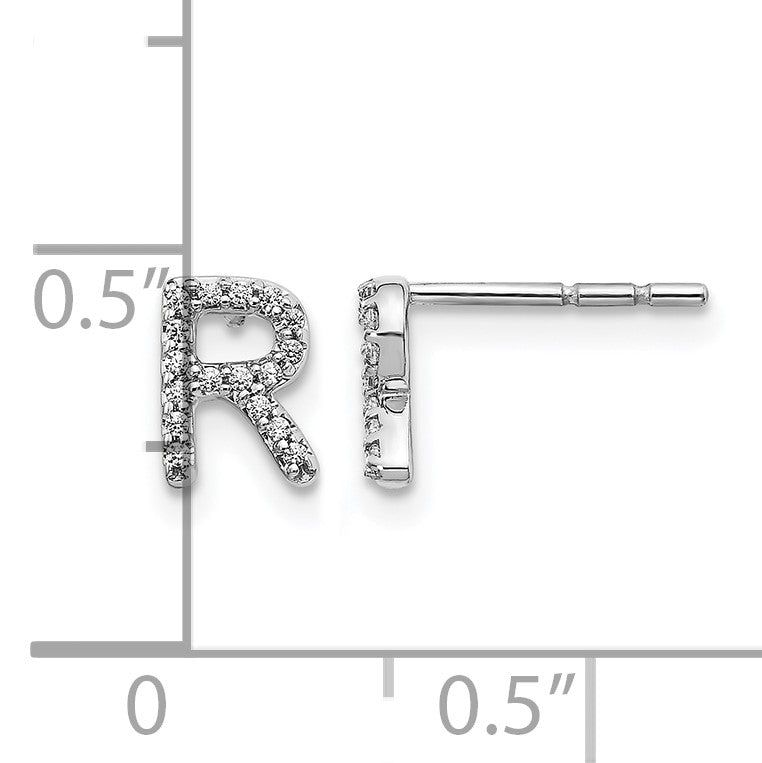 14k White Gold Diamond Initial R Post Earrings