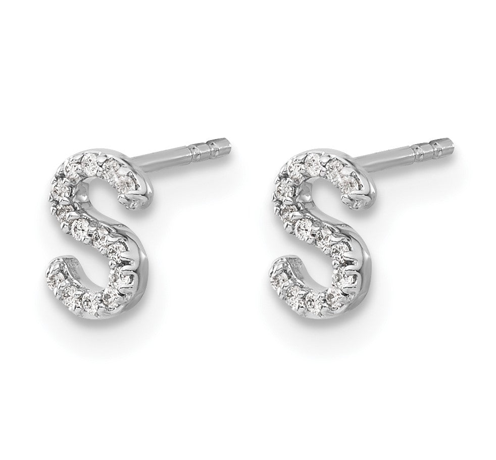 14k White Gold Diamond Initial S Post Earrings