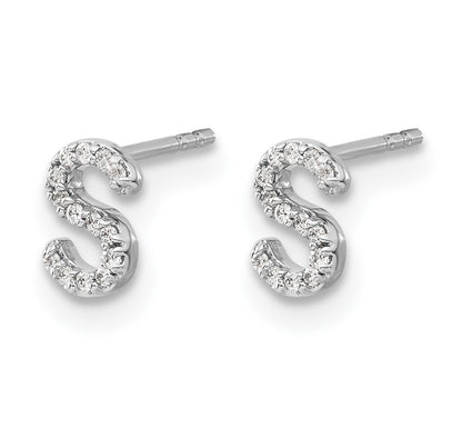 14k White Gold Diamond Initial S Post Earrings