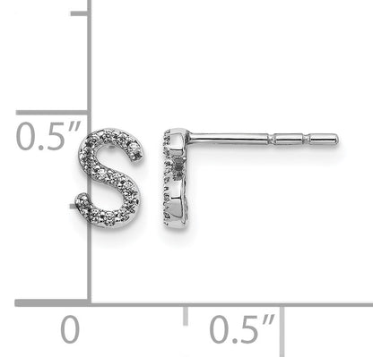 14k White Gold Diamond Initial S Post Earrings