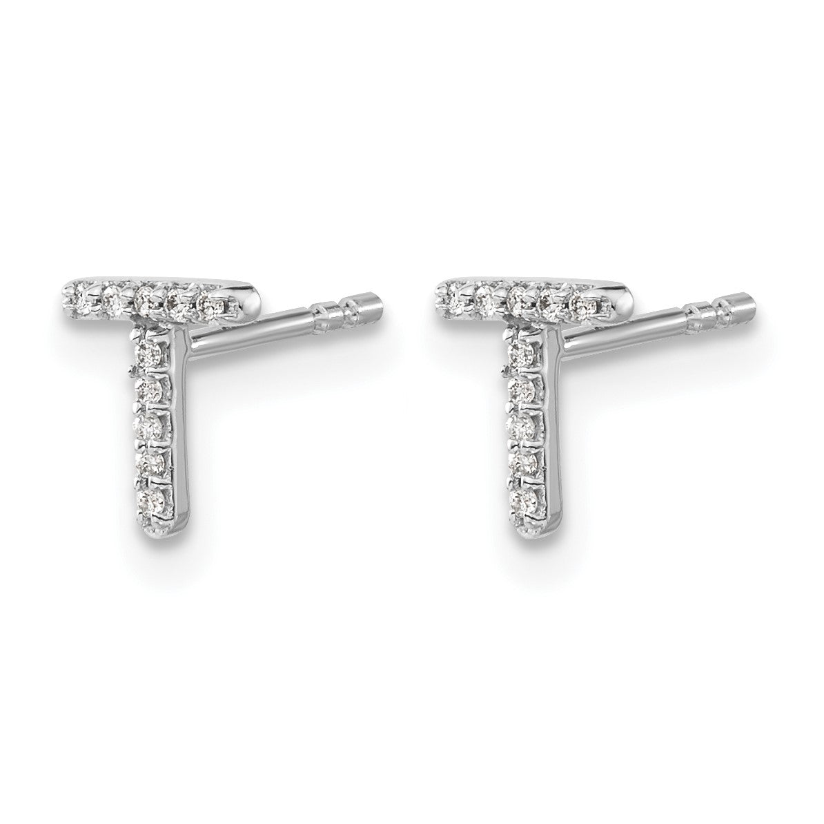 14k White Gold Diamond Initial T Post Earrings