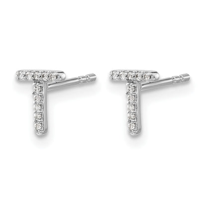 14k White Gold Diamond Initial T Post Earrings