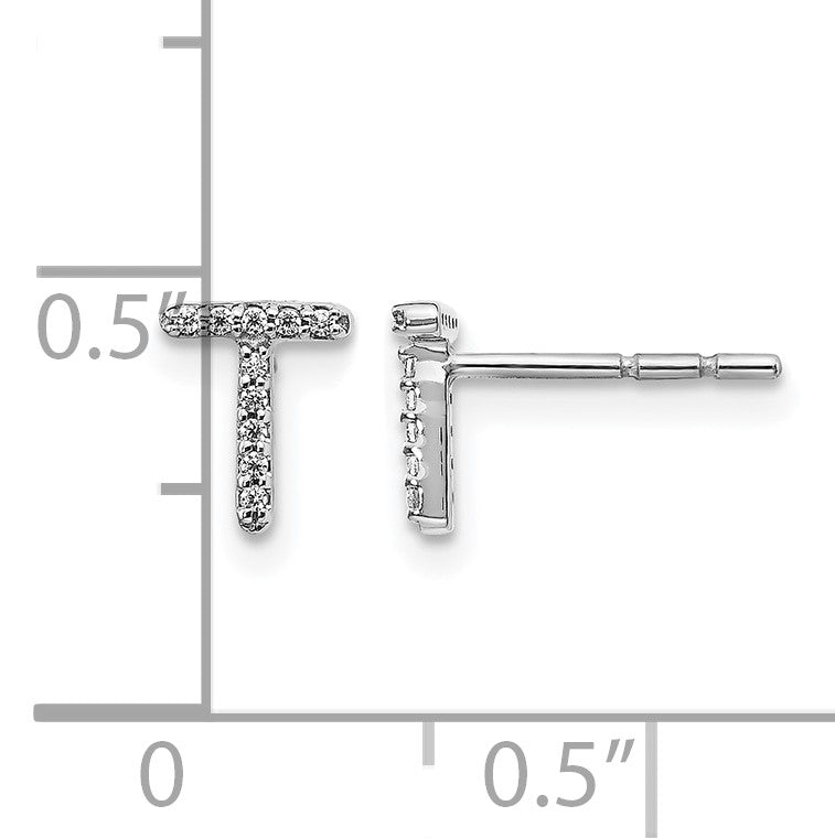 14k White Gold Diamond Initial T Post Earrings
