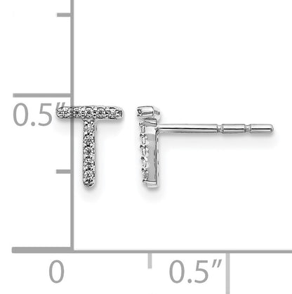 14k White Gold Diamond Initial T Post Earrings