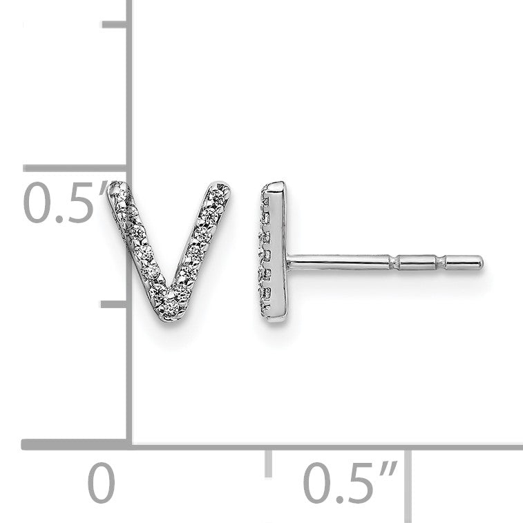 14k White Gold Diamond Initial V Post Earrings