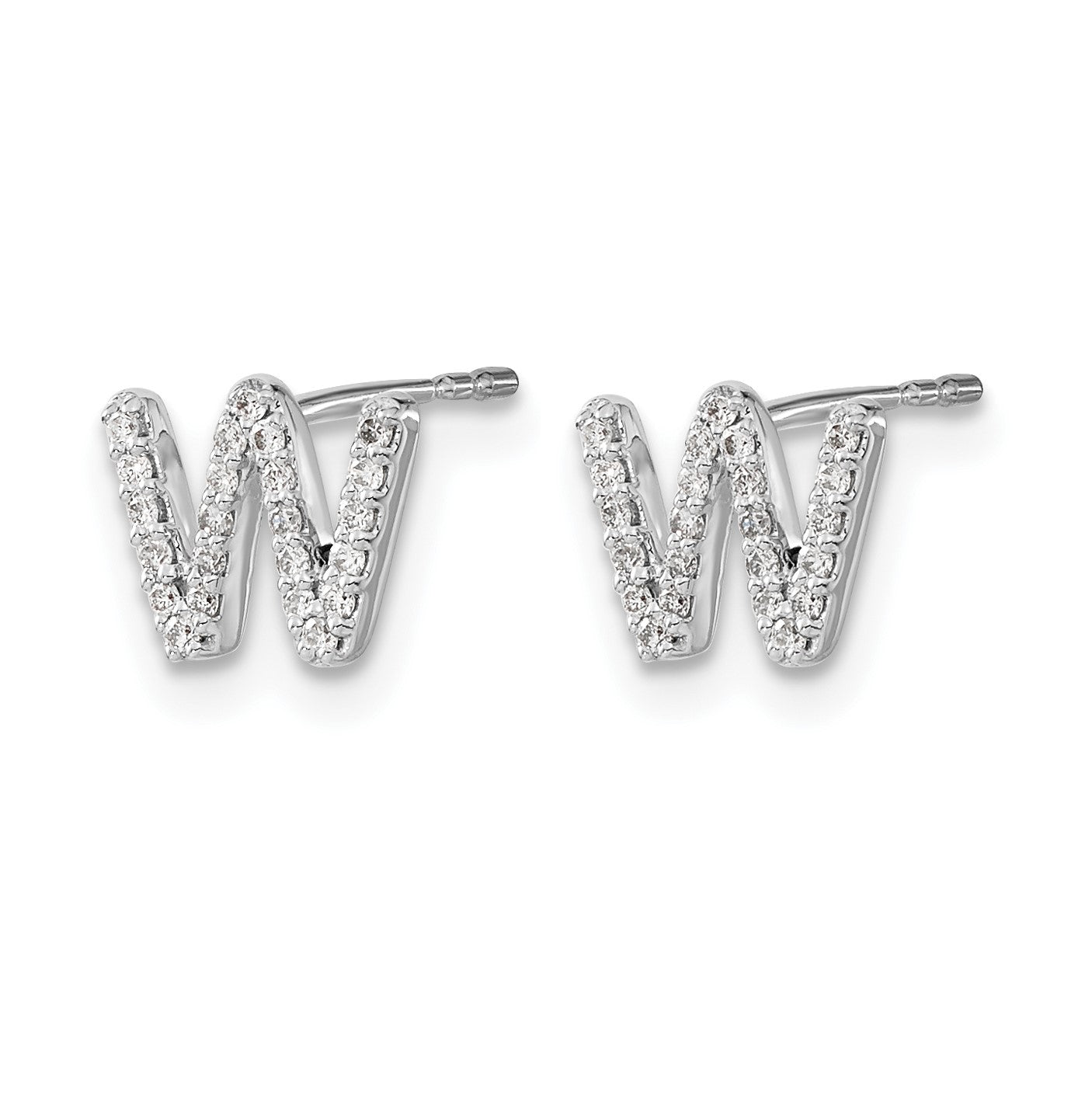14k White Gold Diamond Initial W Post Earrings