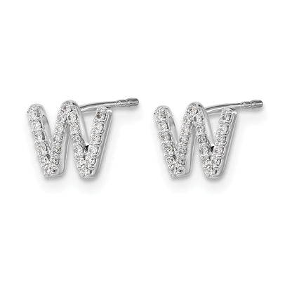 14k White Gold Diamond Initial W Post Earrings