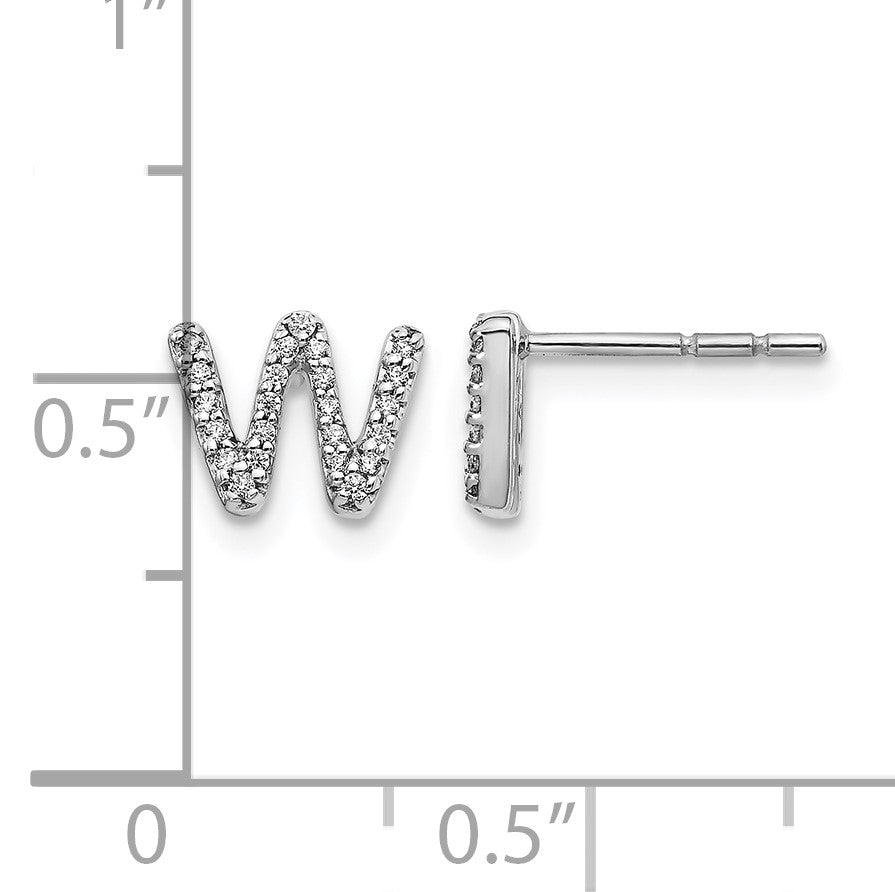 14k White Gold Diamond Initial W Post Earrings