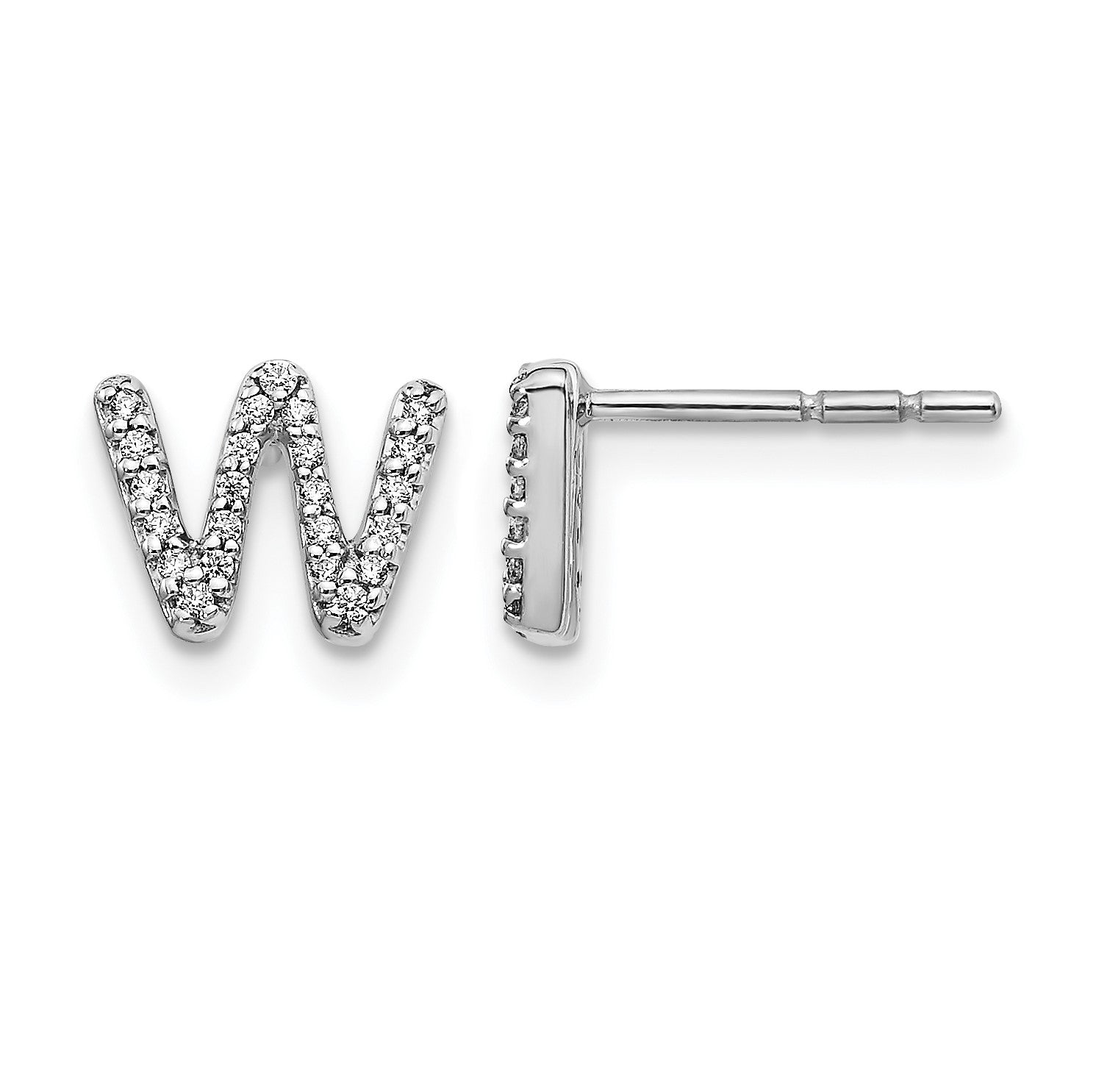 14k White Gold Diamond Initial W Post Earrings