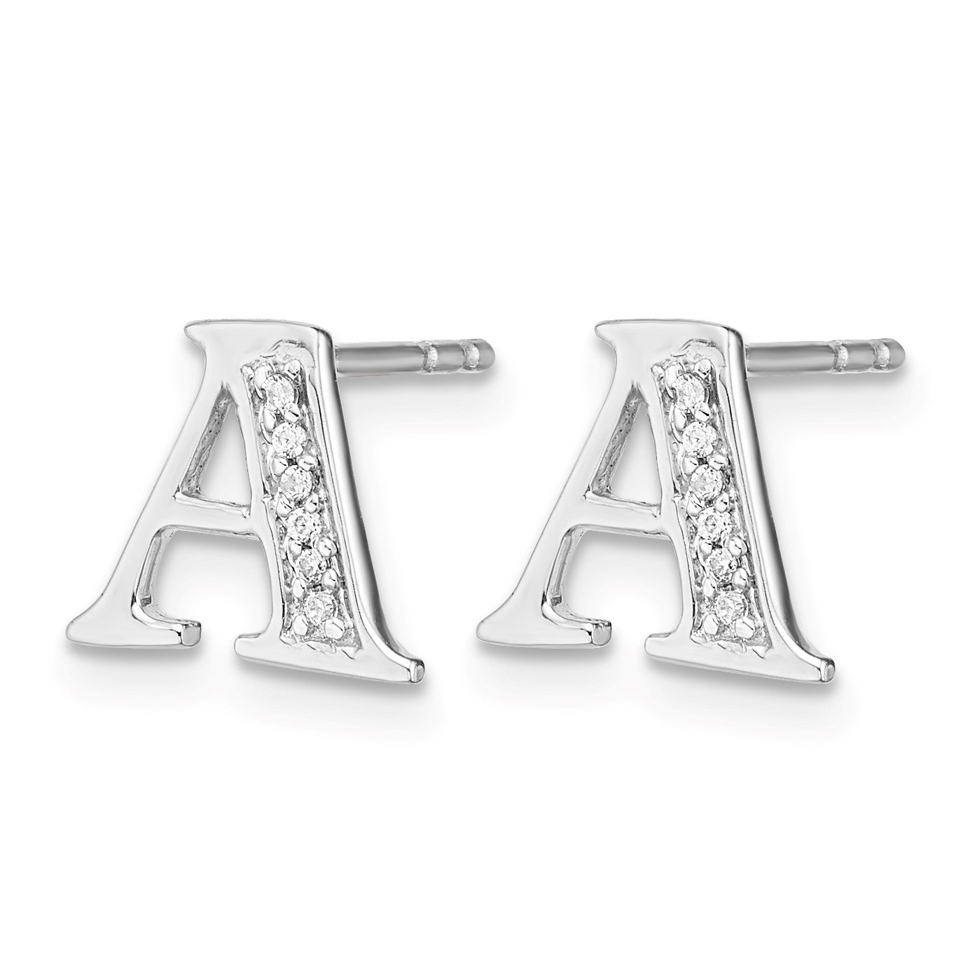 14k White Gold Diamond Initial A Post Earrings
