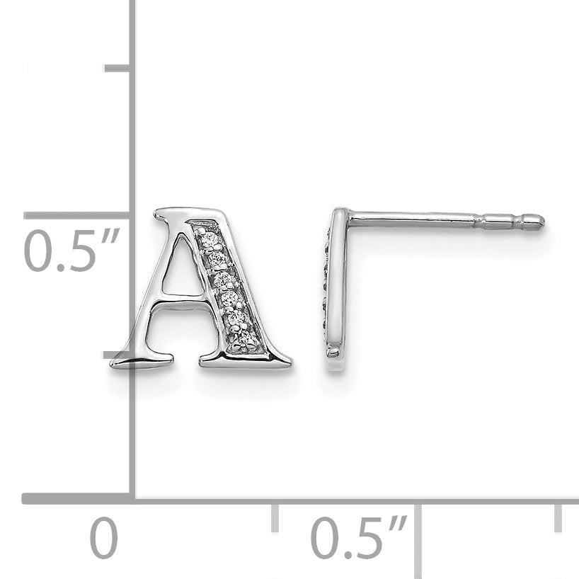 14k White Gold Diamond Initial A Post Earrings
