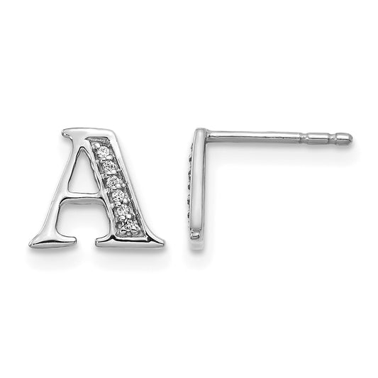 14k White Gold Diamond Initial A Post Earrings