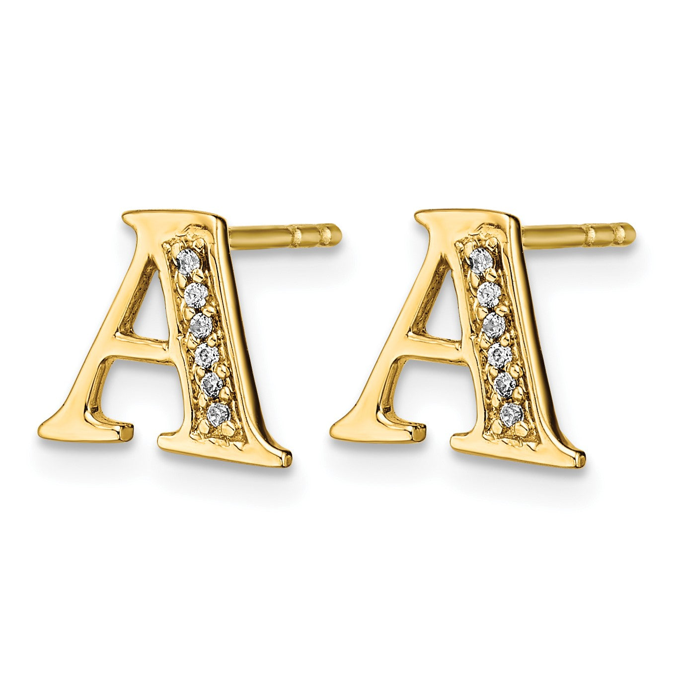 14k Diamond Initial A Post Earrings