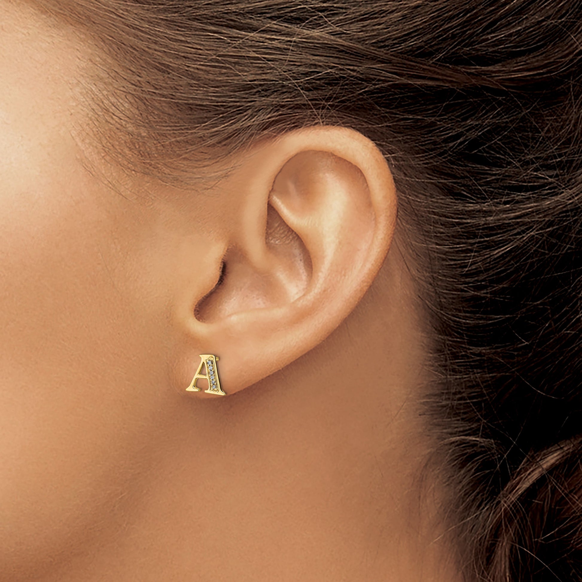 14k Diamond Initial A Post Earrings