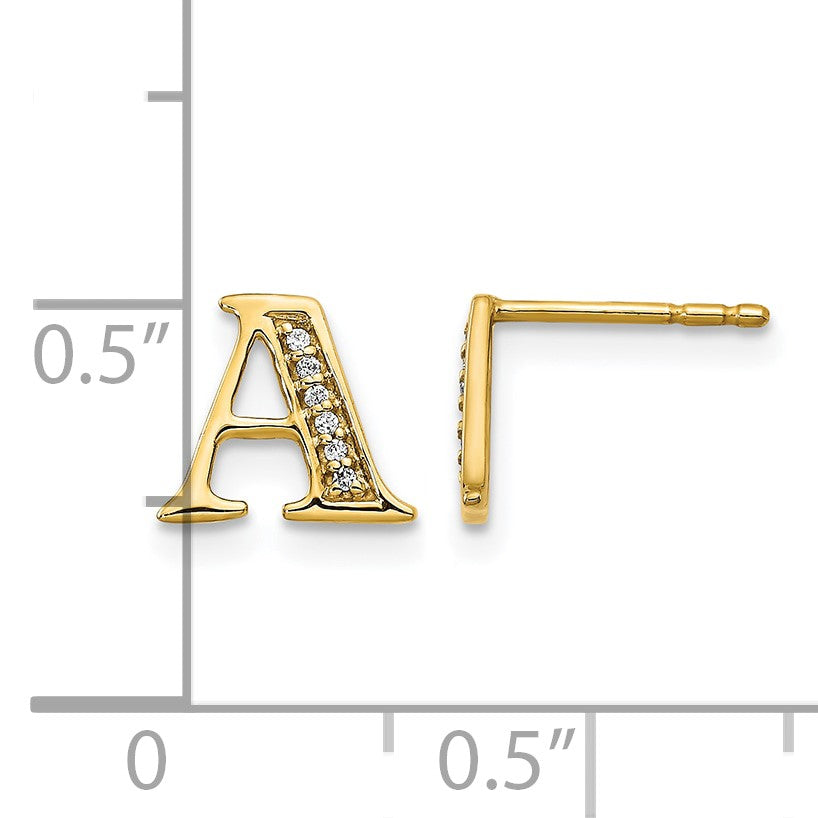 14k Diamond Initial A Post Earrings