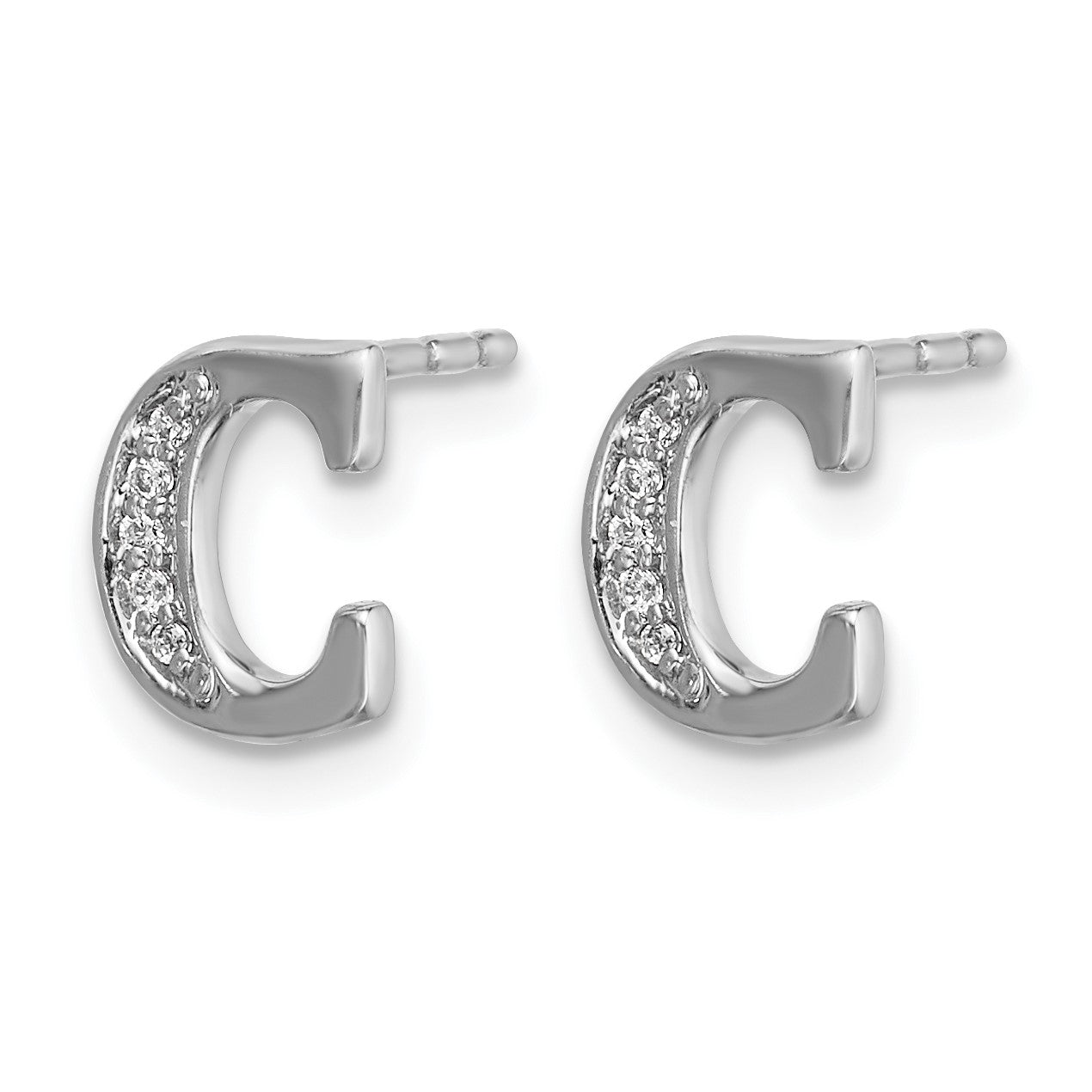 14k White Gold Diamond Initial C Post Earrings