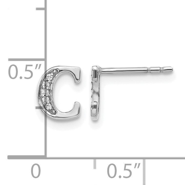 14k White Gold Diamond Initial C Post Earrings