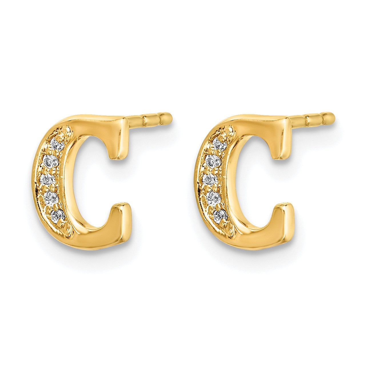 14k Diamond Initial C Post Earrings
