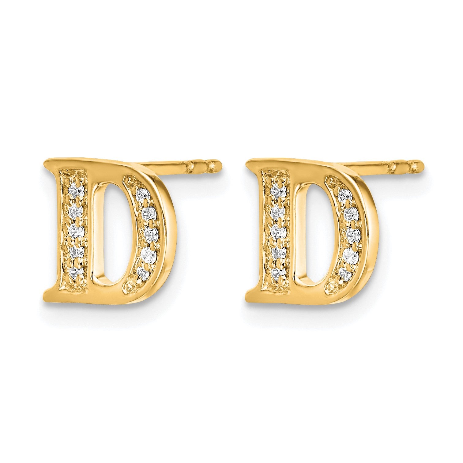 14k Diamond Initial D Post Earrings