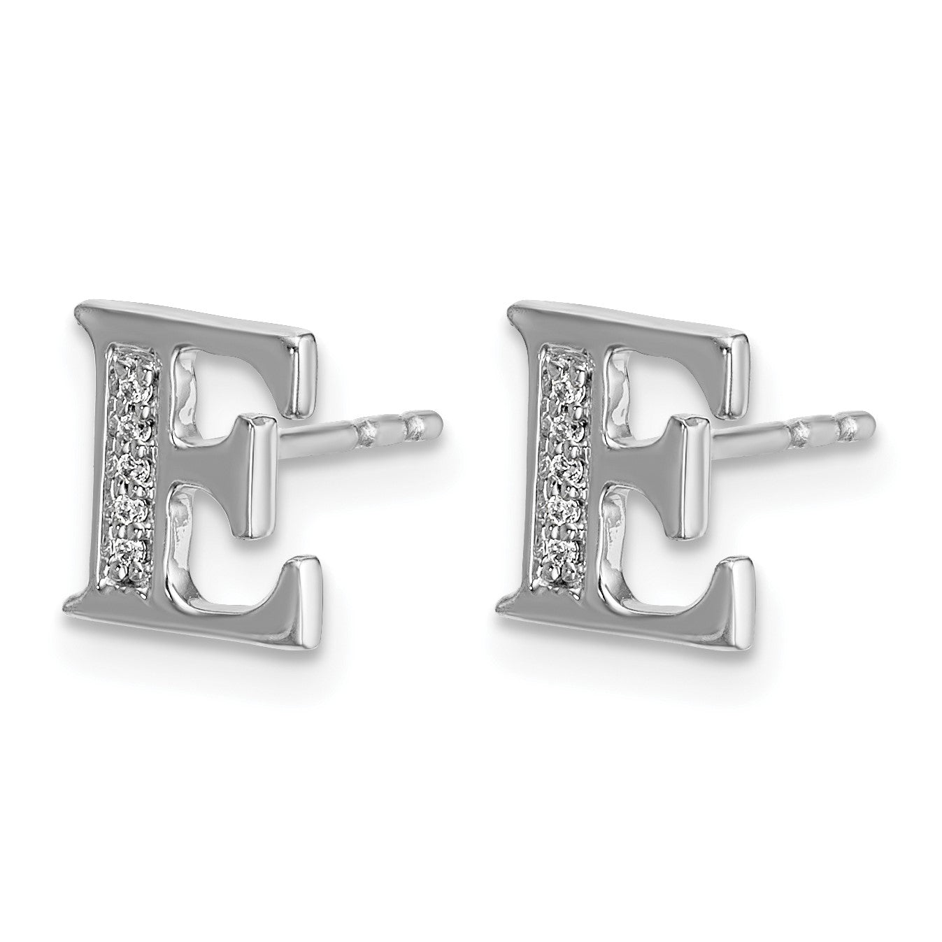 14k White Gold Diamond Initial E Post Earrings