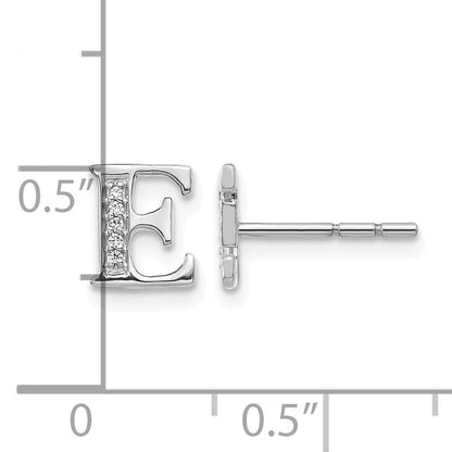 14k White Gold Diamond Initial E Post Earrings