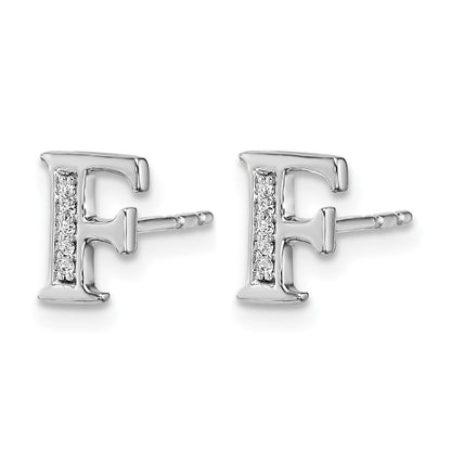 14k White Gold Diamond Initial F Post Earrings