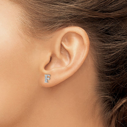 14k White Gold Diamond Initial F Post Earrings