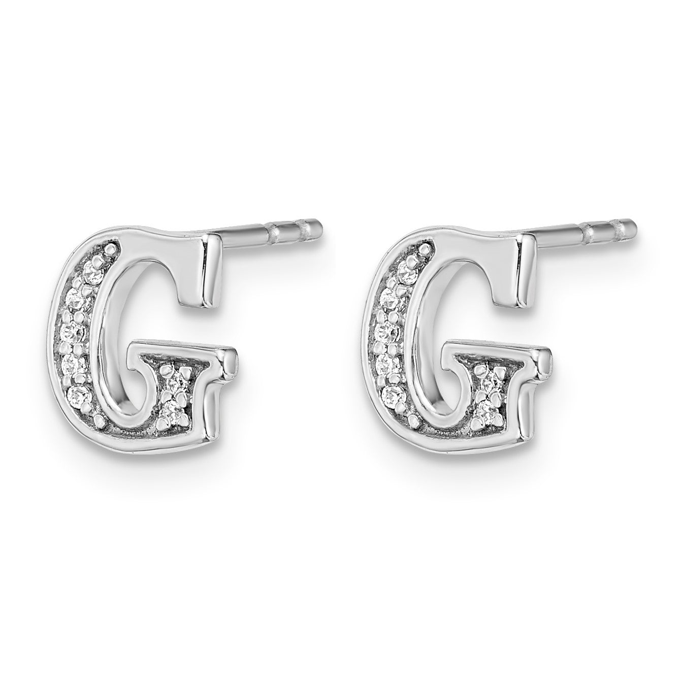 14k White Gold Diamond Initial G Post Earrings